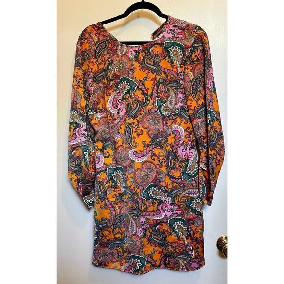 🔴 Nordstrom Orange Code X Mode Paisley 70's Inspired Mini Cocktail Dress M NWT - Picture 3 of 13